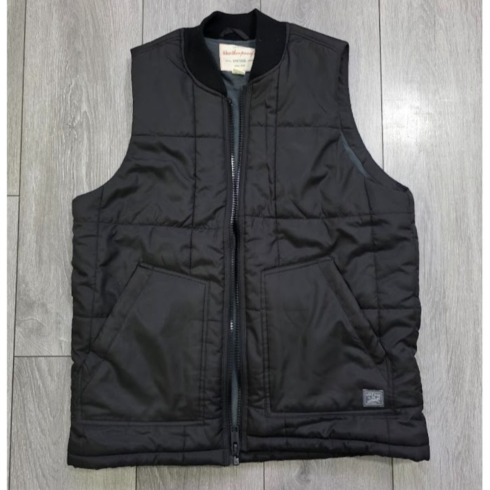 Weatherproof Vintage Mens Vest‎ M Black Quilted Utility Workwear Broken Zipper